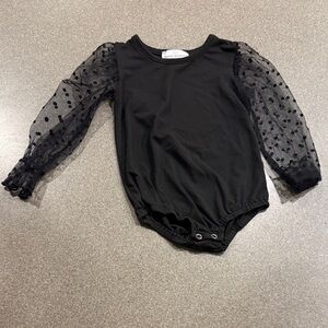 Elegant Black Kids Bodysuit with Polka Dot Sleeves